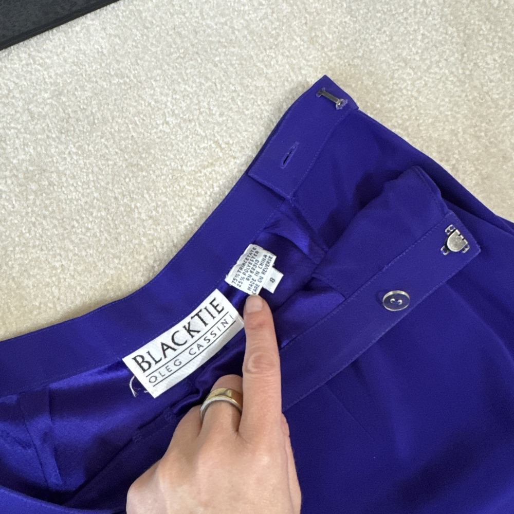 VINTAGE Black Tie Oleg Cassini Wide Leg Pants Suit Purple Black Beaded Sz 8 - Picture 9 of 15